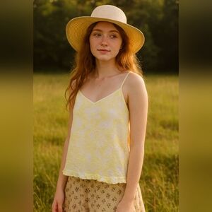 Haven Well Within Lightweight Textured Yellow Tank Top Size S